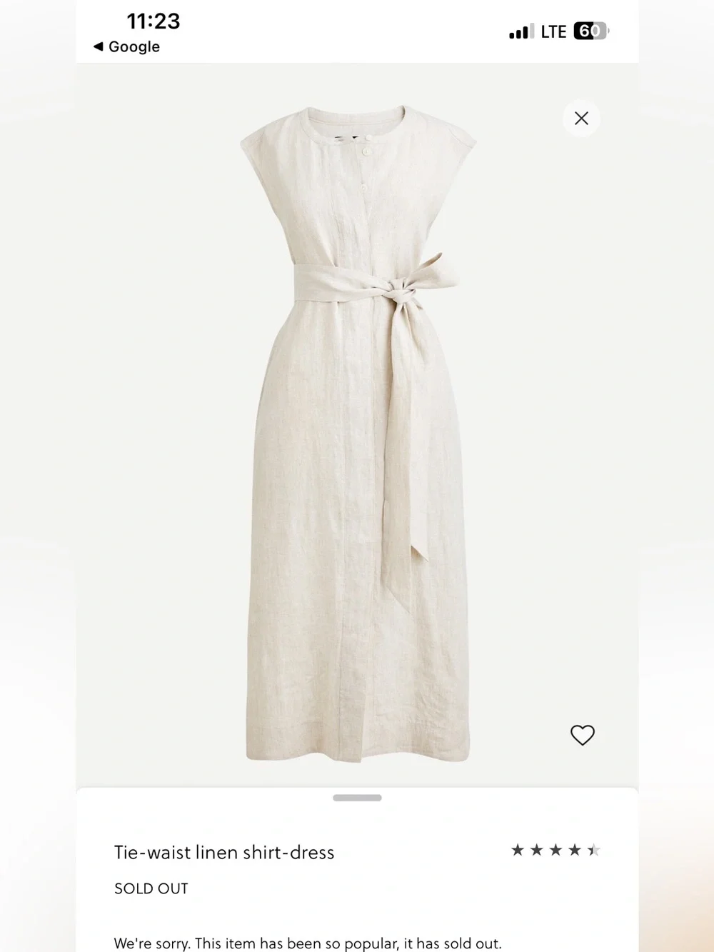 J. Crew Tan/Flax Tie-Waist Linen Midi Dress